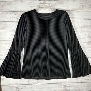Michael Kors Velvet Shadow Stripe Bell Black Sleeve Top M